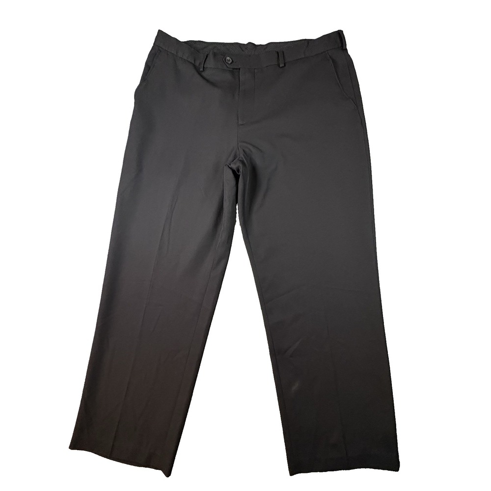 Izod Men's 41x29.25 Black Flat Front Straight Leg Polyester Dress Pants SEE DESC